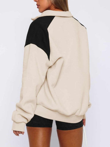 Contrast Quarter Zip Long Sleeve Sweatshirt - Love Salve 