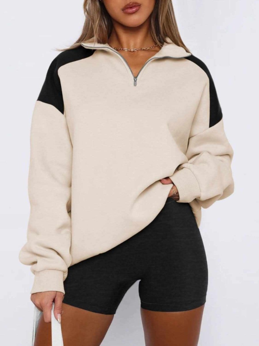 Contrast Quarter Zip Long Sleeve Sweatshirt - Love Salve 