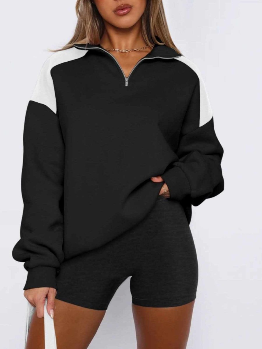 Contrast Quarter Zip Long Sleeve Sweatshirt - Love Salve 