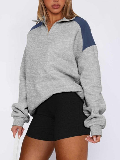 Contrast Quarter Zip Long Sleeve Sweatshirt - Love Salve 