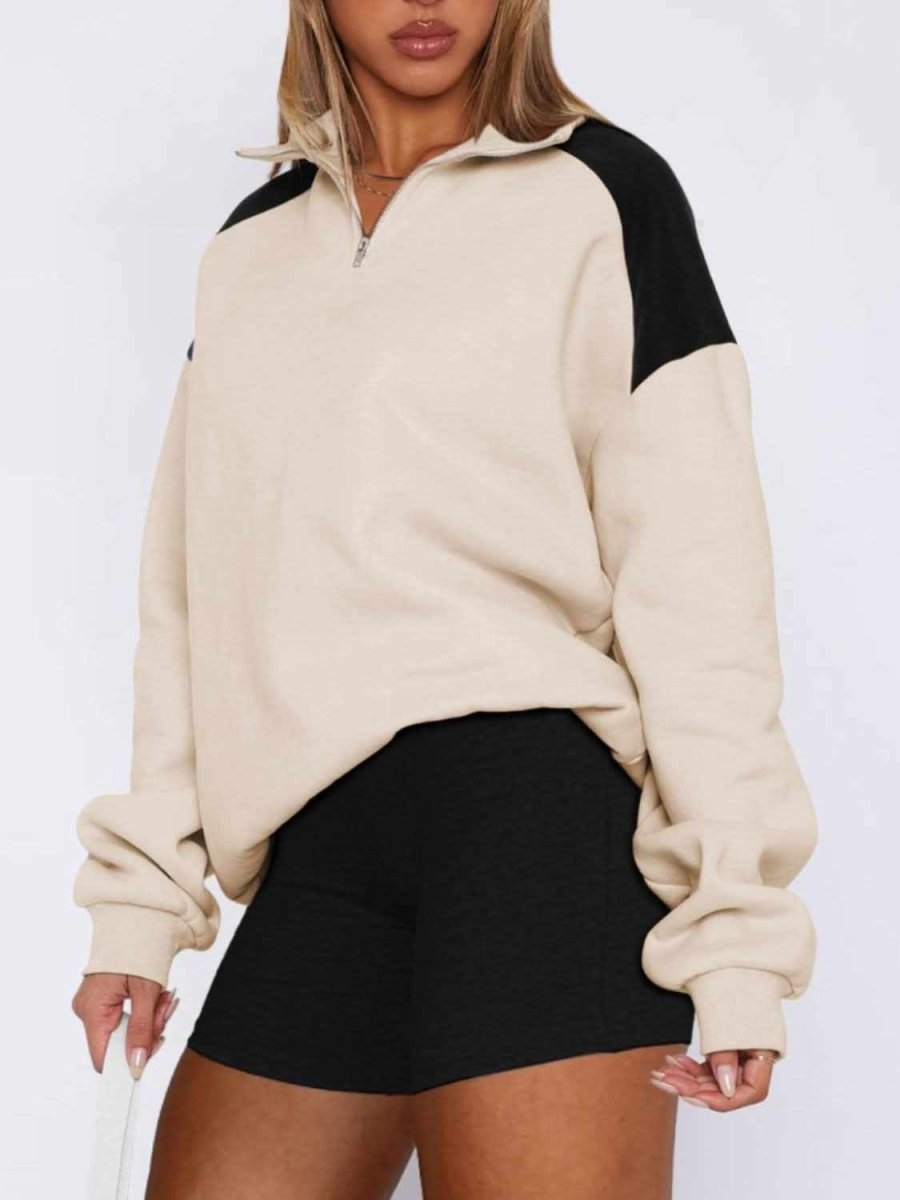 Contrast Quarter Zip Long Sleeve Sweatshirt - Love Salve 