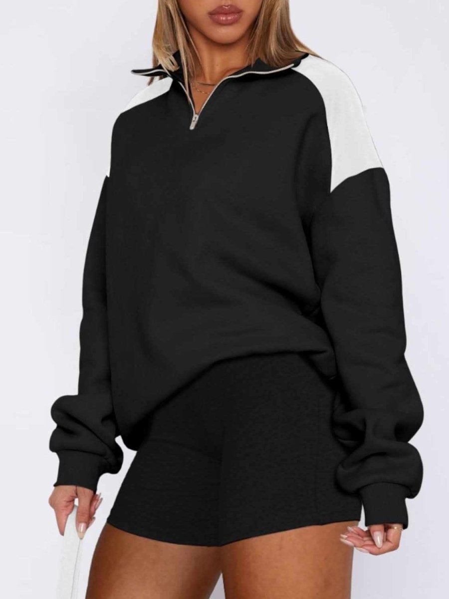 Contrast Quarter Zip Long Sleeve Sweatshirt - Love Salve 