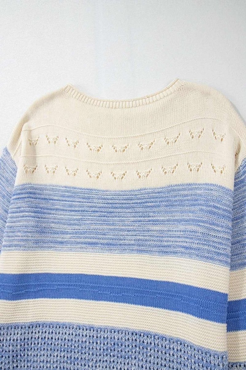 Contrast Round Neck Long Sleeve Sweater - Love Salve 