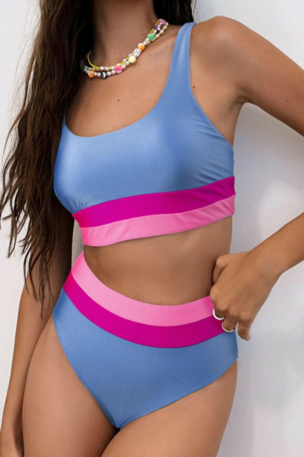 Contrast Scoop Neck Two-Piece Swim Set - Love Salve