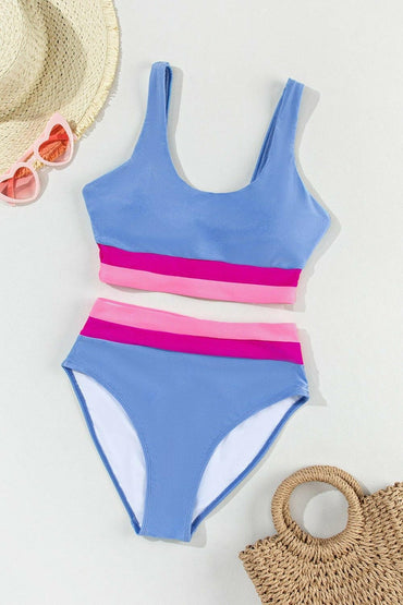 Contrast Scoop Neck Two-Piece Swim Set - Love Salve