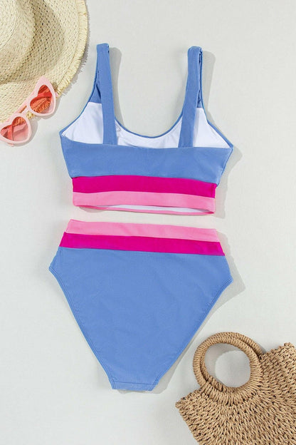 Contrast Scoop Neck Two-Piece Swim Set - Love Salve