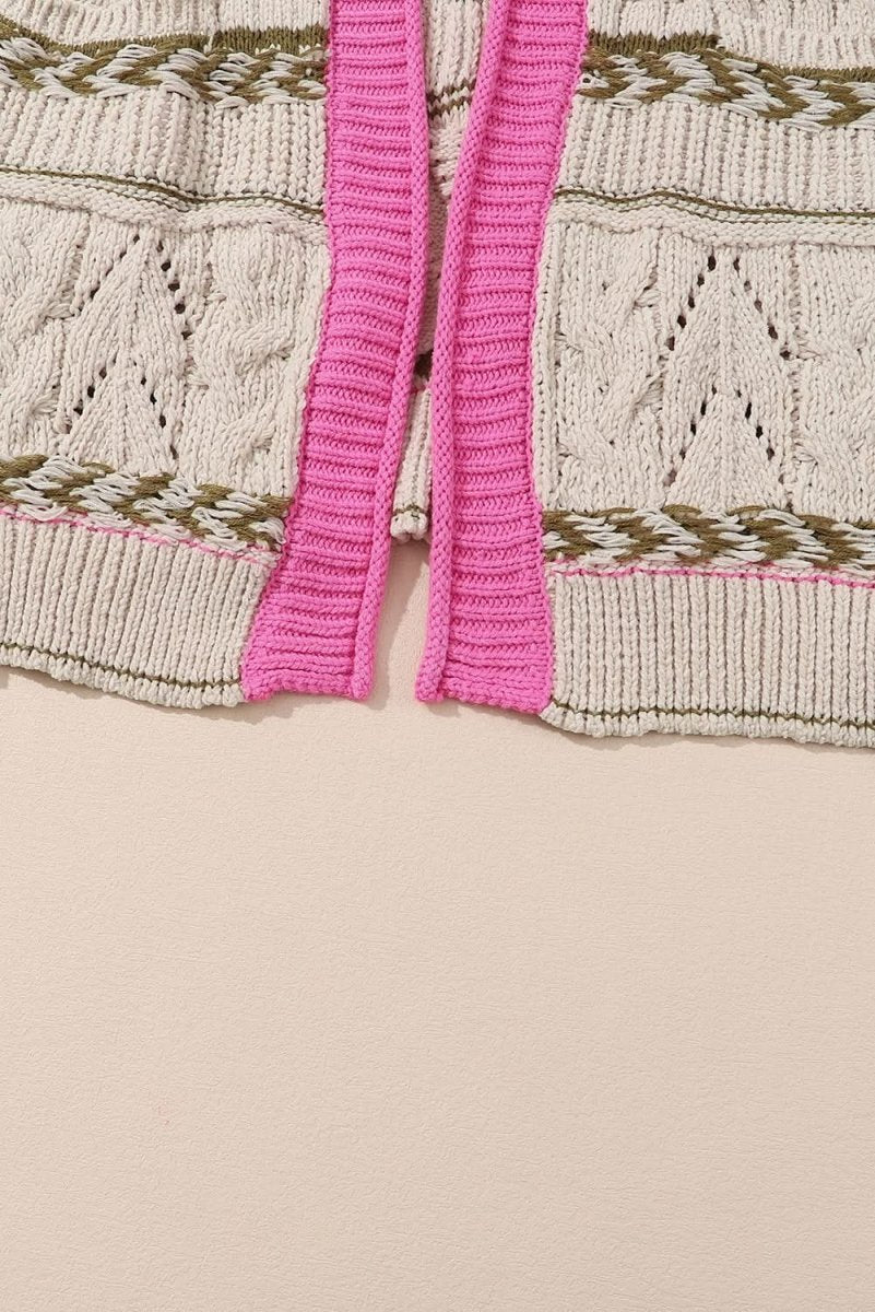 Contrast Tied Open Front Cardigan - Love Salve 