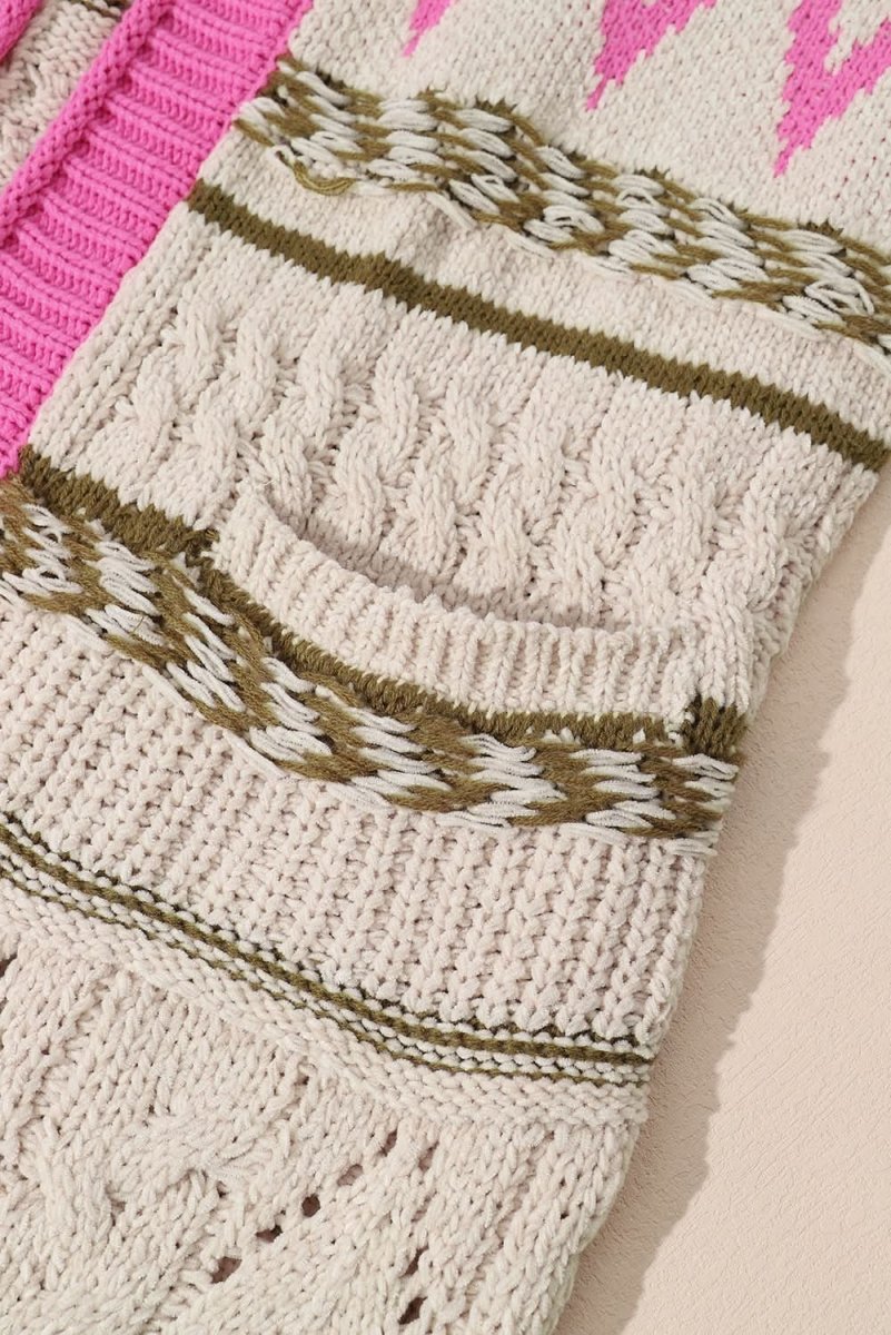 Contrast Tied Open Front Cardigan - Love Salve 