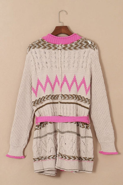 Contrast Tied Open Front Cardigan - Love Salve 