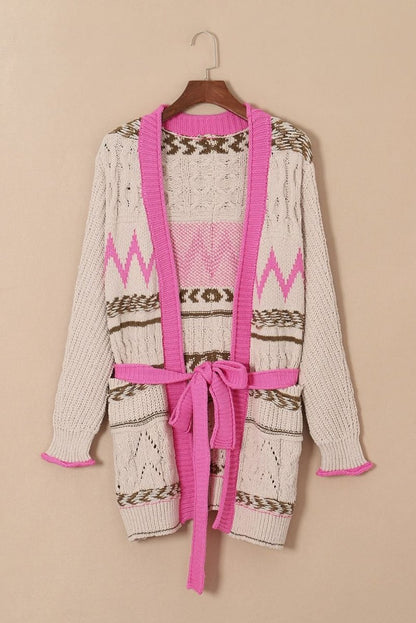 Contrast Tied Open Front Cardigan - Love Salve 