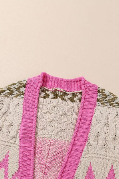 Contrast Tied Open Front Cardigan - Love Salve 