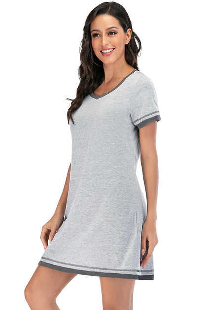 Cozy Chic Short Sleeve Lounge Dress with Contrast DetailCozy Chic Short Sleeve Lounge Dress with Contrast Detail
 Experience the perfect blend of style and comfort with our Cozy Chic Lounge Dress featuring a unique contraLove Salve Cozy Chic Short Sleeve Lounge Dressswimwear