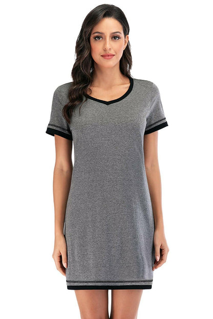 Cozy Chic Short Sleeve Lounge Dress with Contrast DetailCozy Chic Short Sleeve Lounge Dress with Contrast Detail
 Experience the perfect blend of style and comfort with our Cozy Chic Lounge Dress featuring a unique contraLove Salve Cozy Chic Short Sleeve Lounge Dressswimwear