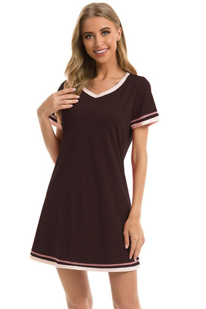 Cozy Chic Short Sleeve Lounge Dress with Contrast DetailCozy Chic Short Sleeve Lounge Dress with Contrast Detail
 Experience the perfect blend of style and comfort with our Cozy Chic Lounge Dress featuring a unique contraLove Salve Cozy Chic Short Sleeve Lounge Dressswimwear