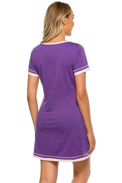 Cozy Chic Short Sleeve Lounge Dress with Contrast DetailCozy Chic Short Sleeve Lounge Dress with Contrast Detail
 Experience the perfect blend of style and comfort with our Cozy Chic Lounge Dress featuring a unique contraLove Salve Cozy Chic Short Sleeve Lounge Dressswimwear