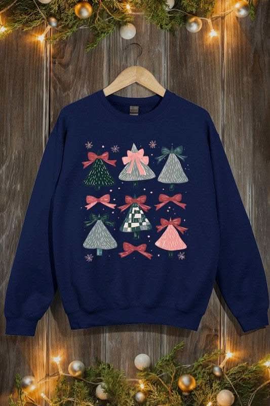 Coquette Christmas Tree Graphic Fleece Sweatshirts - Love Salve 