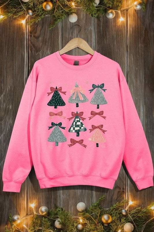 Coquette Christmas Tree Graphic Fleece Sweatshirts - Love Salve 