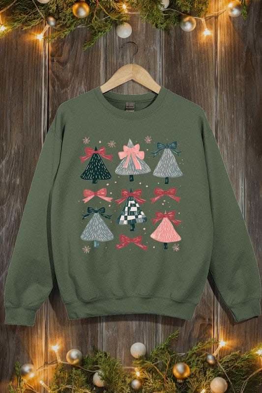 Coquette Christmas Tree Graphic Fleece Sweatshirts - Love Salve 