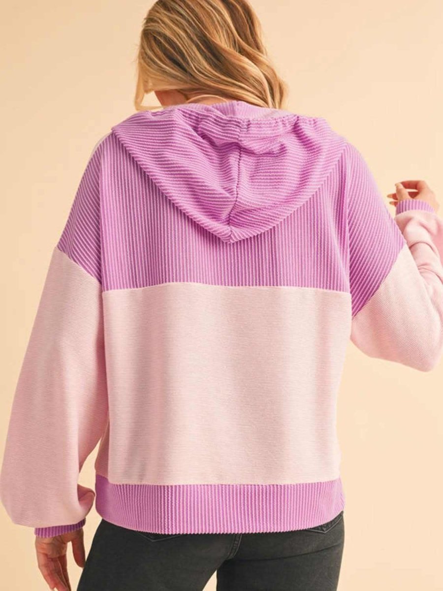 Corded Color Block Drawstring Hoodie - Love Salve 