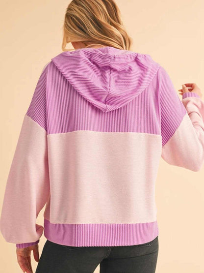 Corded Color Block Drawstring Hoodie - Love Salve 