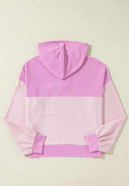 Corded Color Block Drawstring Hoodie - Love Salve 