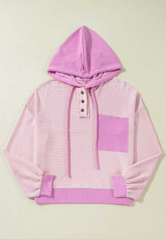 Corded Color Block Drawstring Hoodie - Love Salve 