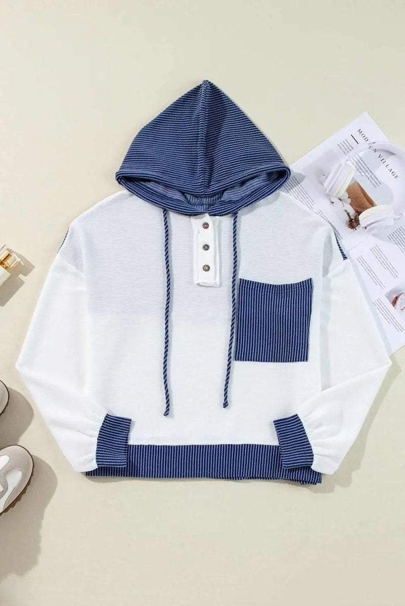 Corded Color Block Drawstring Hoodie - Love Salve 