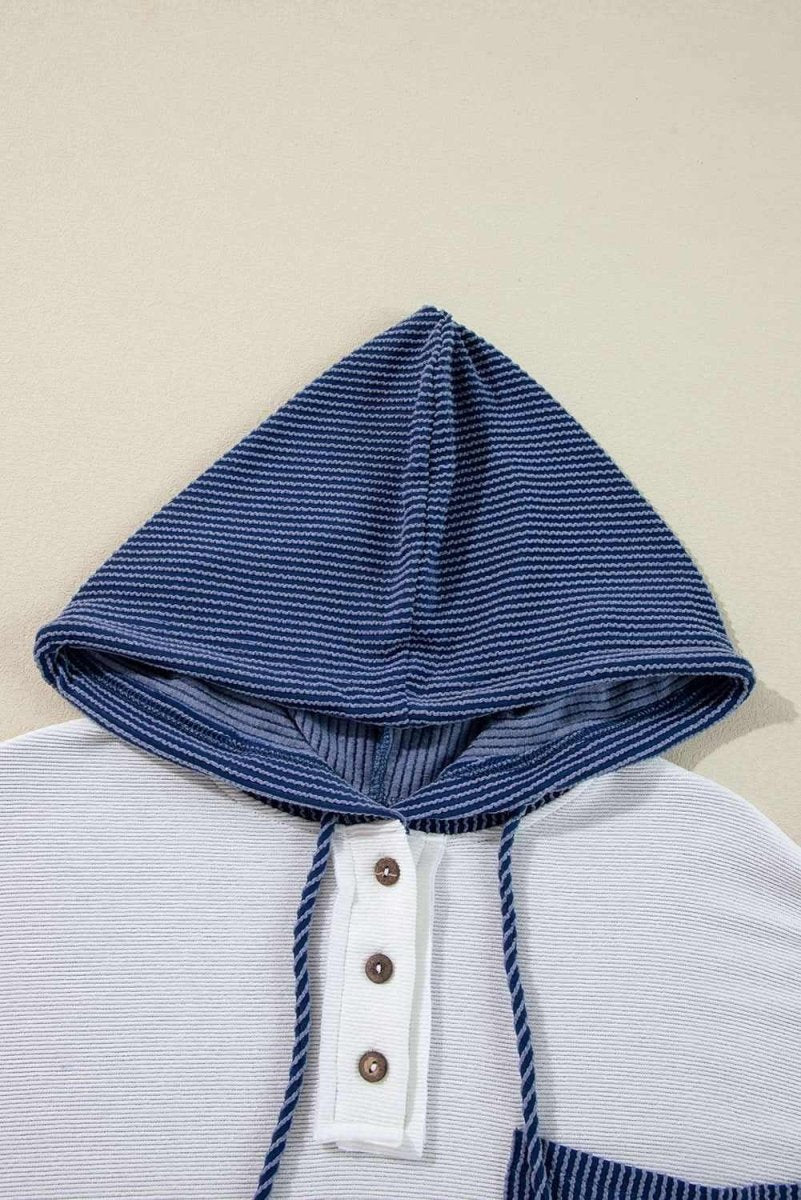 Corded Color Block Drawstring Hoodie - Love Salve 