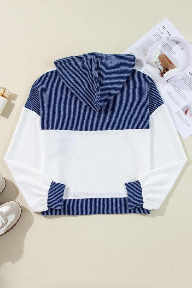 Corded Color Block Drawstring Hoodie - Love Salve 