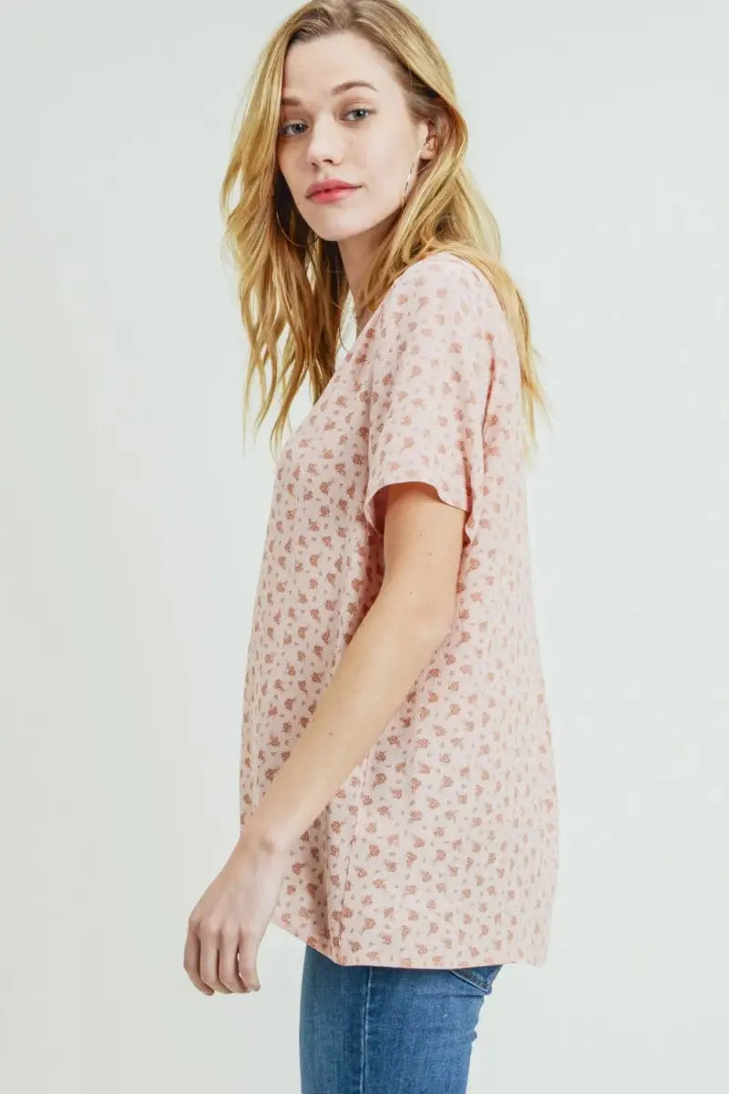 Cotton Bleu by Nu Label Printed V-Neck Short Sleeve T-Shirt - Love Salve 