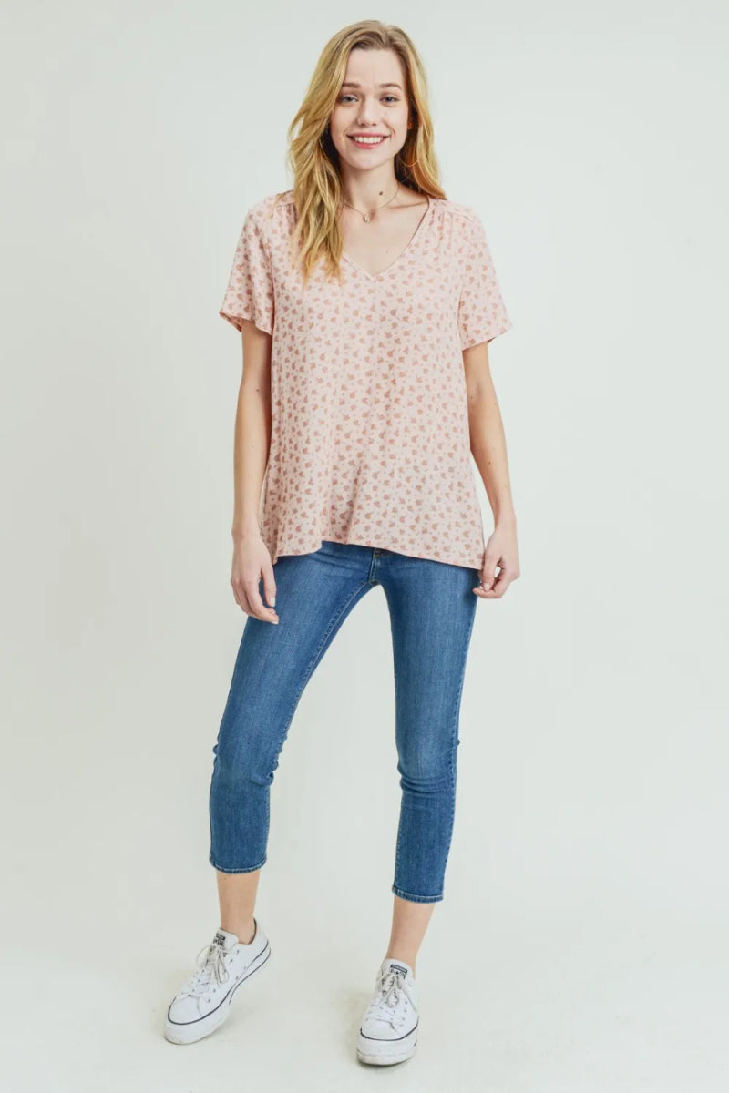 Cotton Bleu by Nu Label Printed V - Neck Short Sleeve T-Shirt - Love Salve