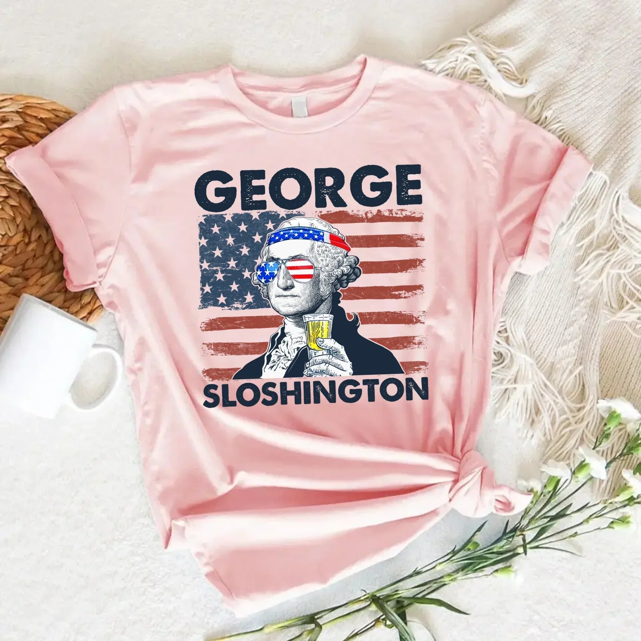Detailed view of the Adorb.co George Sloshington 4th of July Shirt's premium cotton fabric, highlighting its comfort.