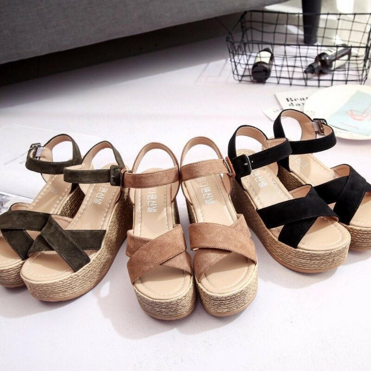 Crisscross Open Toe Wedge Sandals - Love Salve