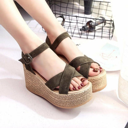 Crisscross Open Toe Wedge Sandals - Love Salve