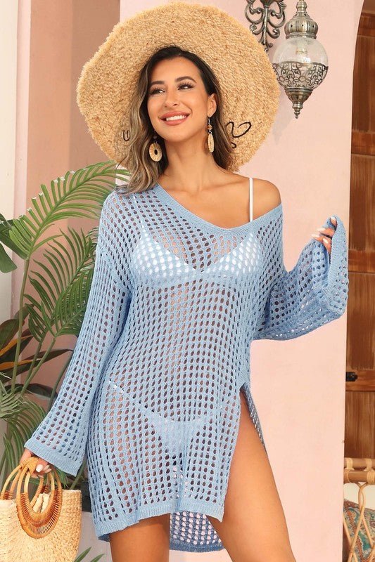 Crochet Side Split Beach Coverups Swimwear Dress for Women - Love Salve 