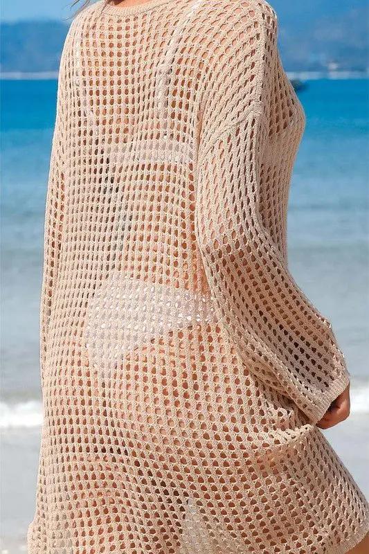 Crochet Side Split Beach Coverups Swimwear Dress for Women - Love Salve 