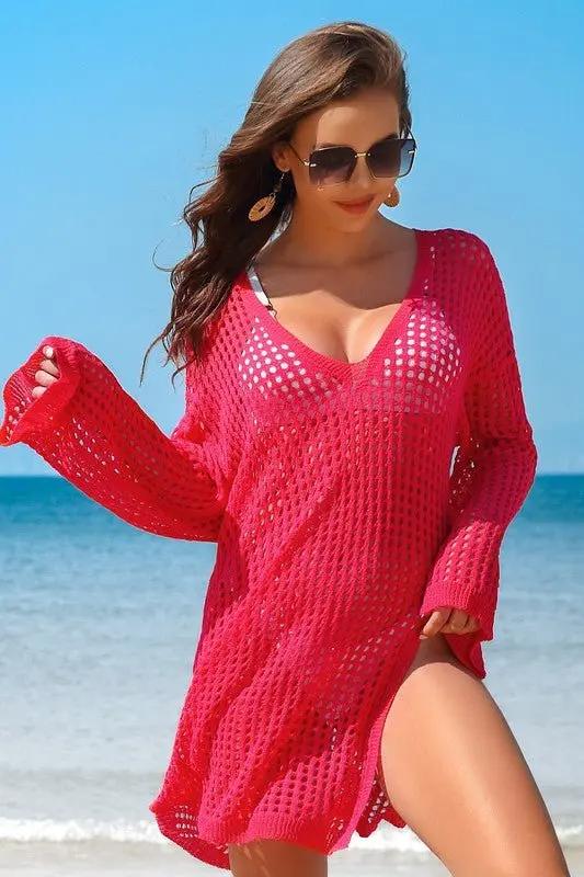 Crochet Side Split Beach Coverups Swimwear Dress for Women - Love Salve 