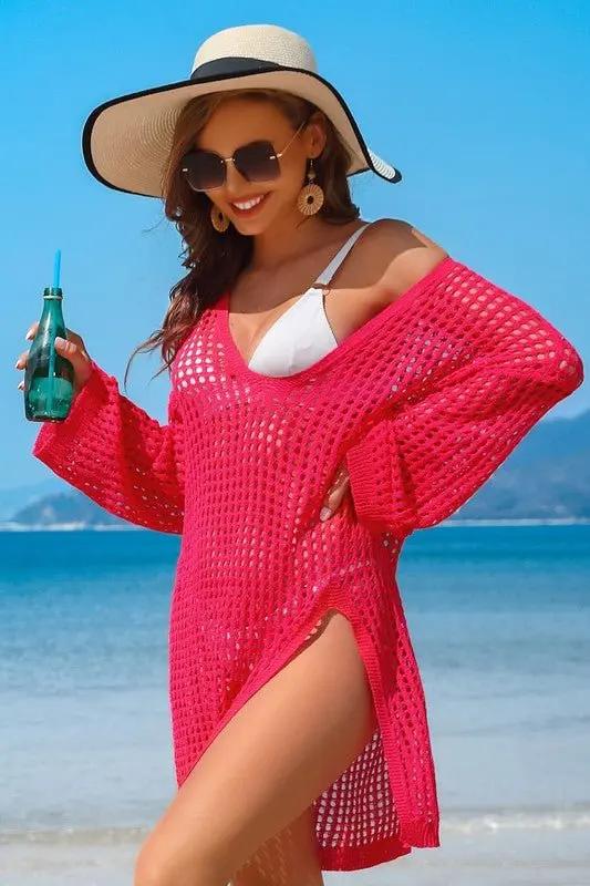 Crochet Side Split Beach Coverups Swimwear Dress for Women - Love Salve 