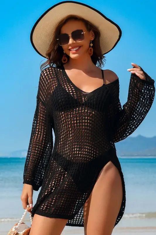 Crochet Side Split Beach Coverups Swimwear Dress for Women - Love Salve 
