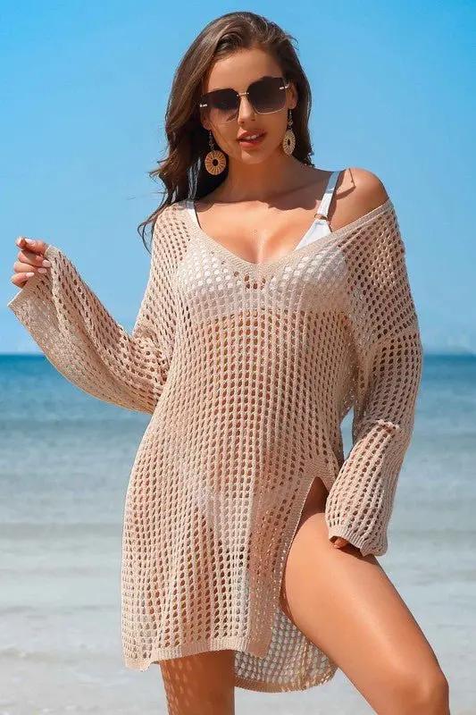 Crochet Side Split Beach Coverups Swimwear Dress for Women - Love Salve 