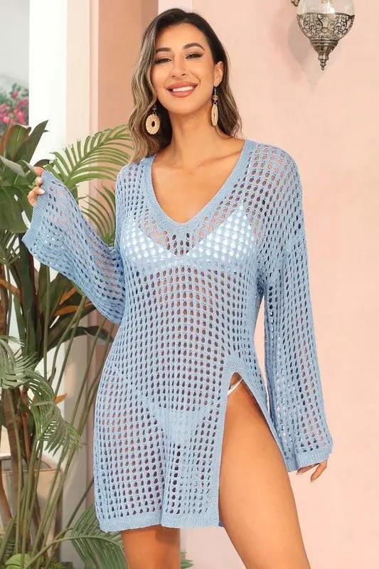 Crochet Side Split Beach Coverups Swimwear Dress for Women - Love Salve 