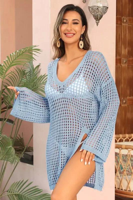 Crochet Side Split Beach Coverups Swimwear Dress for Women - Love Salve 