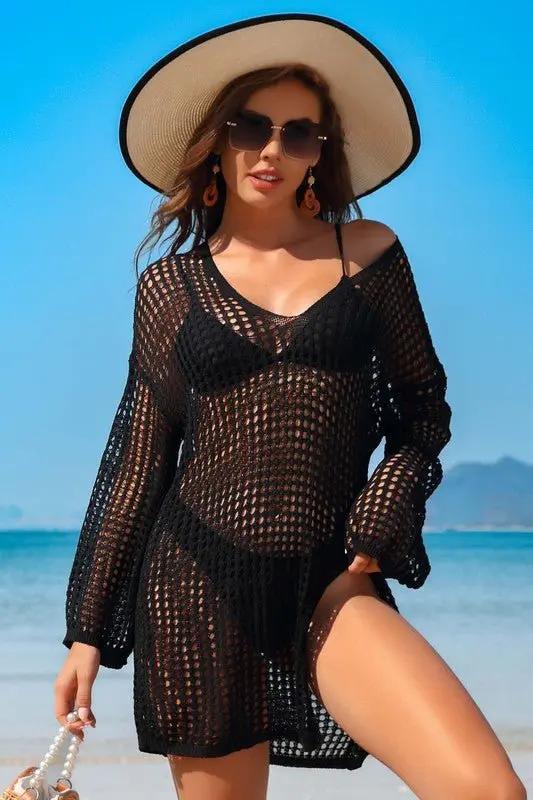 Crochet Side Split Beach Coverups Swimwear Dress for Women - Love Salve 