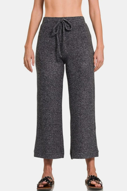 Cropped Hacci Lounge Pants with Drawstring Waist - Love Salve 