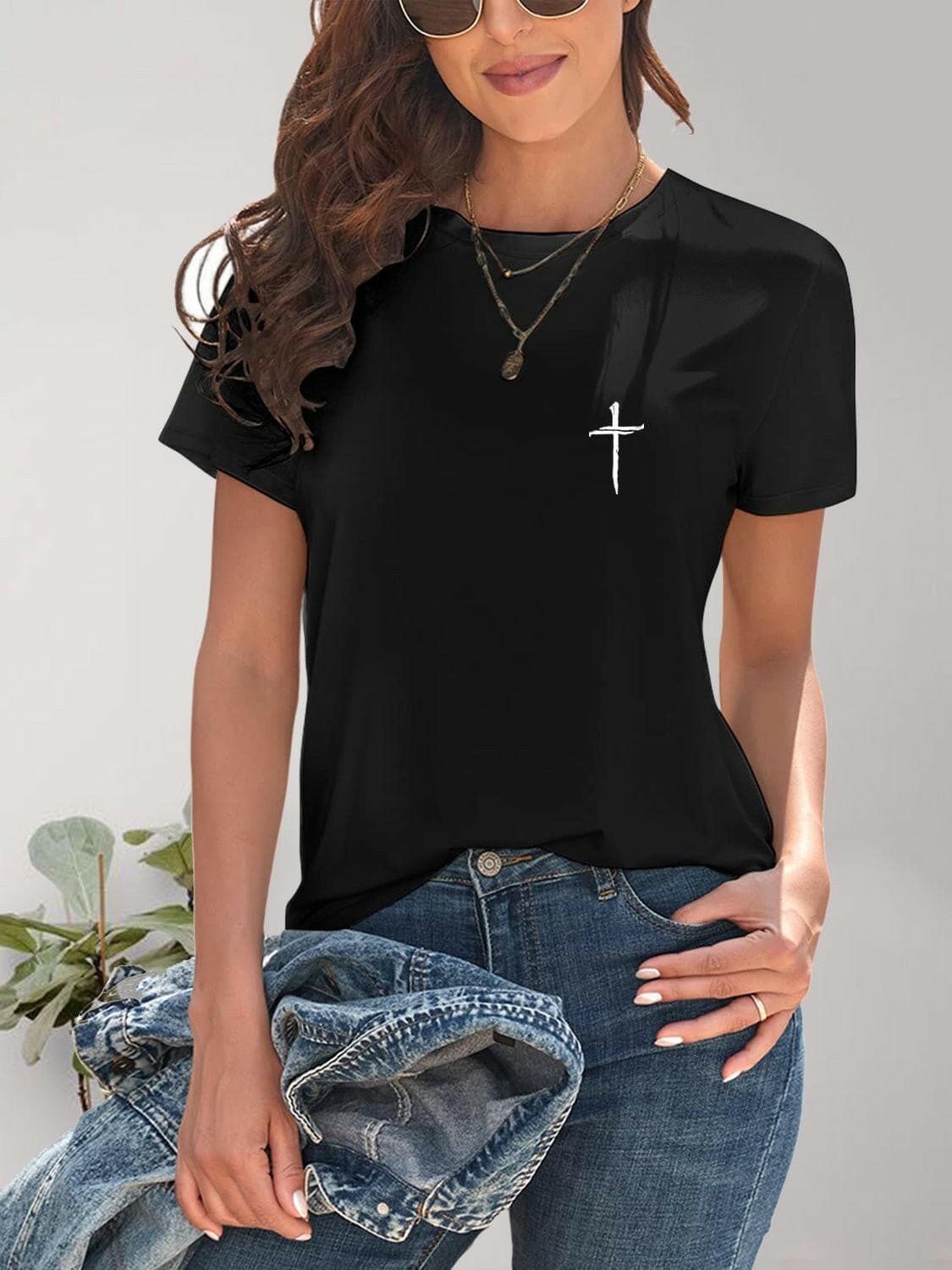 Cross Graphic Round Neck T-Shirt - Love Salve