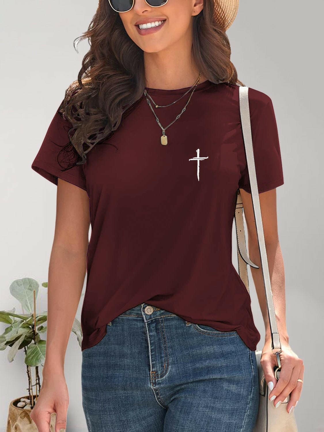 Cross Graphic Round Neck T-Shirt - Love Salve