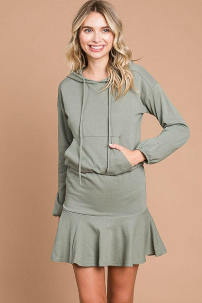 Culture Code Full Size Drawstring Dropped Shoulder Hooded Mini Dress - Love Salve