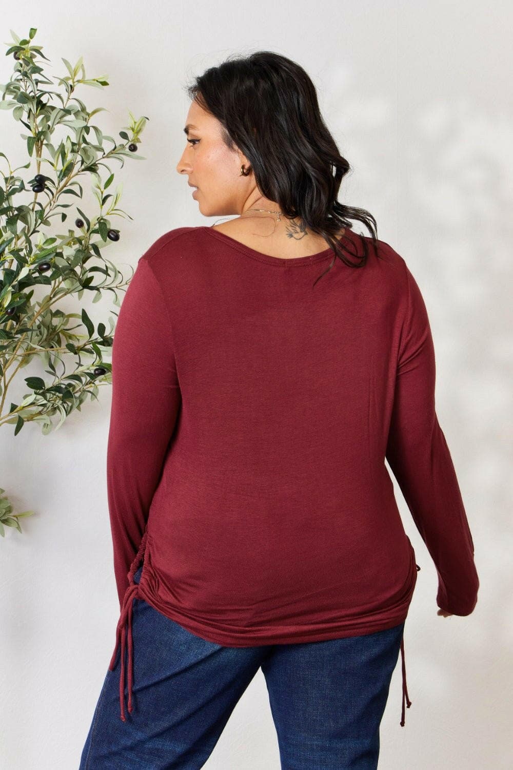 Culture Code Full Size Drawstring Round Neck Long Sleeve Top - Love Salve