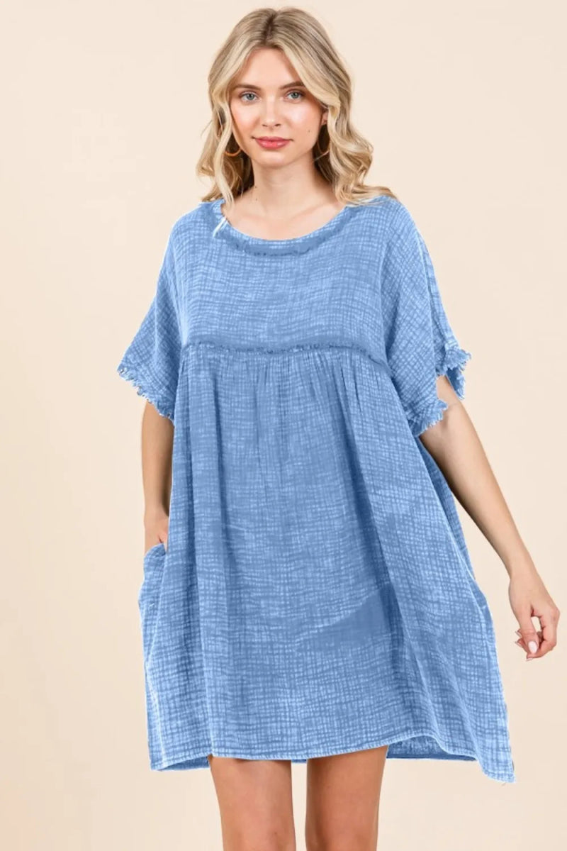 Culture Code Full Size Short Sleeve Babydoll Dress with Pockets - Love Salve 