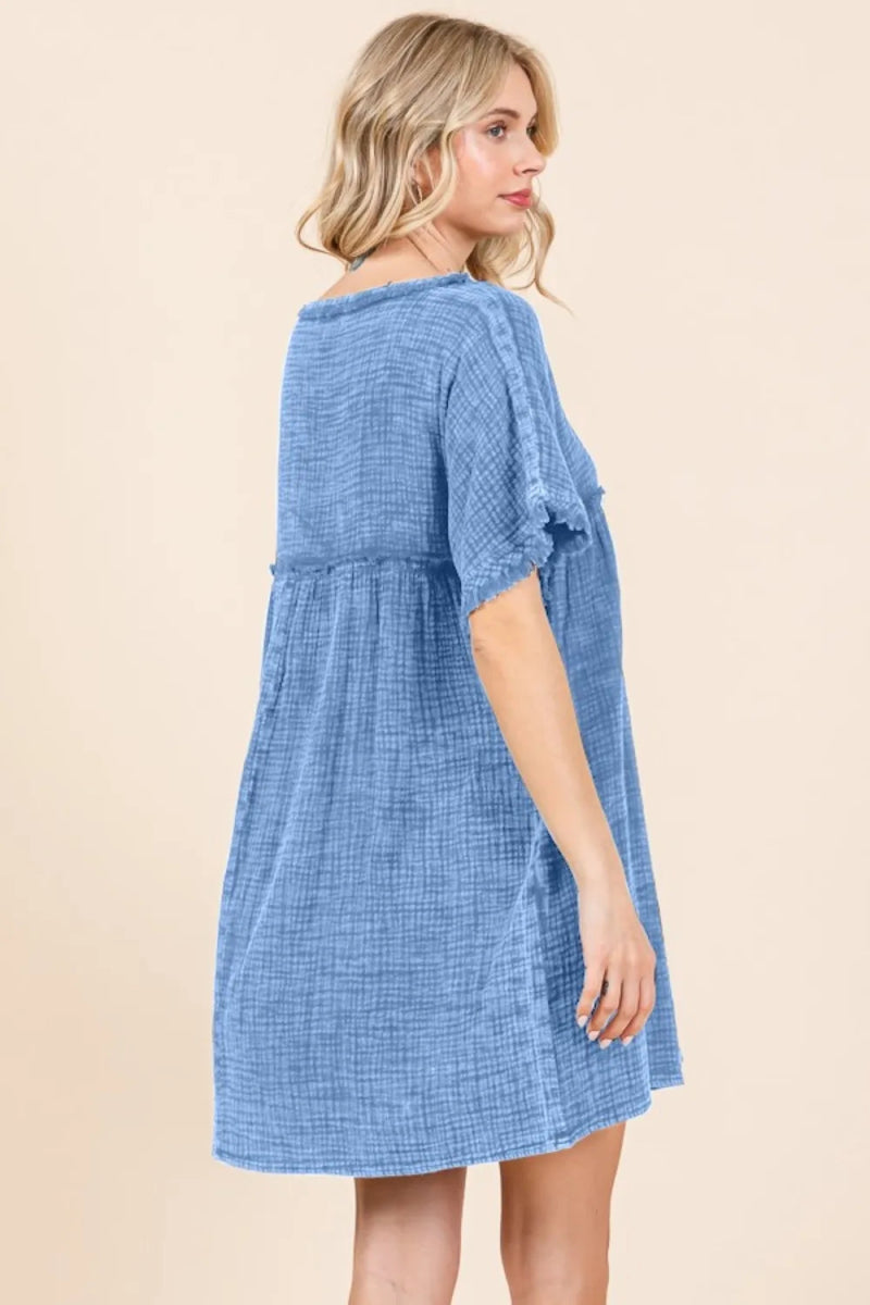 Culture Code Full Size Short Sleeve Babydoll Dress with Pockets - Love Salve